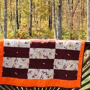 🦆 🪿 Handmade Lap Quilt or Wall Hanging Orange & Brown OOAK  🪶